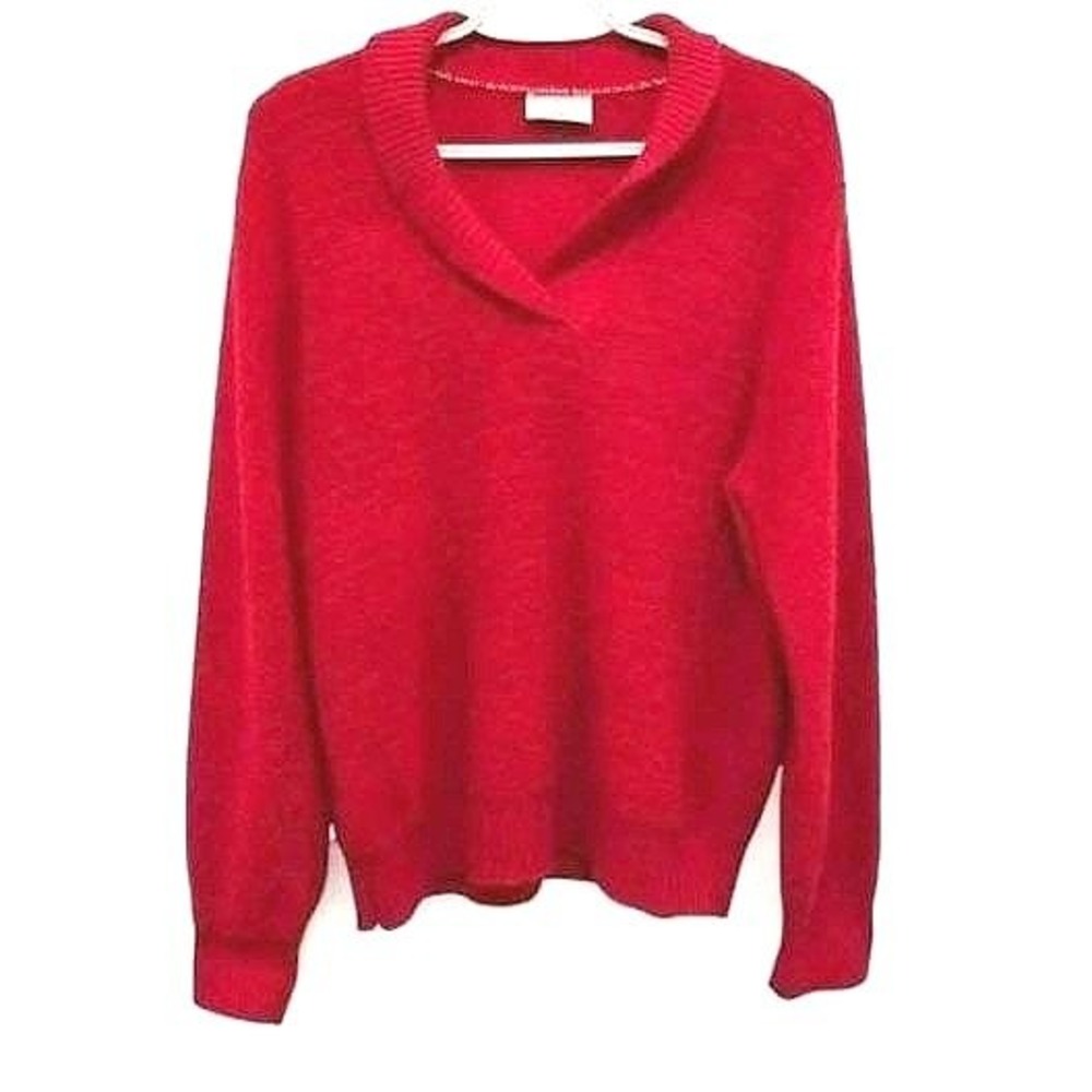 Vintage Sears Red Shawl Collar Terrycloth Sweater Retro 80s 90s Grandpacore Cozy
